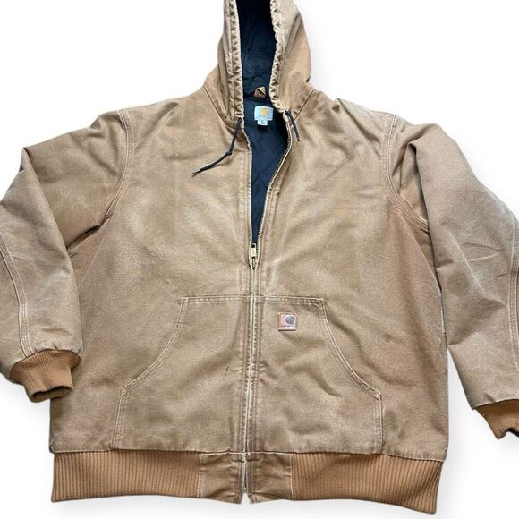 Carhartt Men's Brown Quilt Lined Full Zip Heavyweight Hooded Jacket Size XL Tall